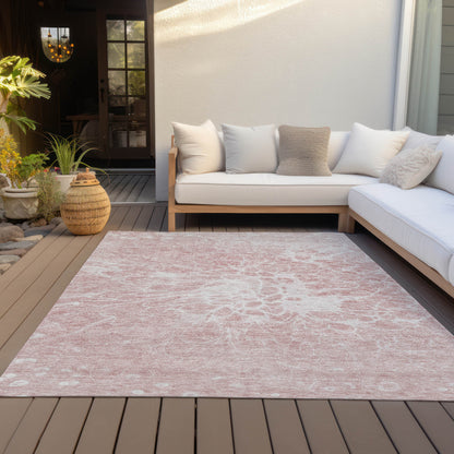 10' X 14' Pink Blush And Ivory Abstract Washable Indoor Outdoor Area Rug