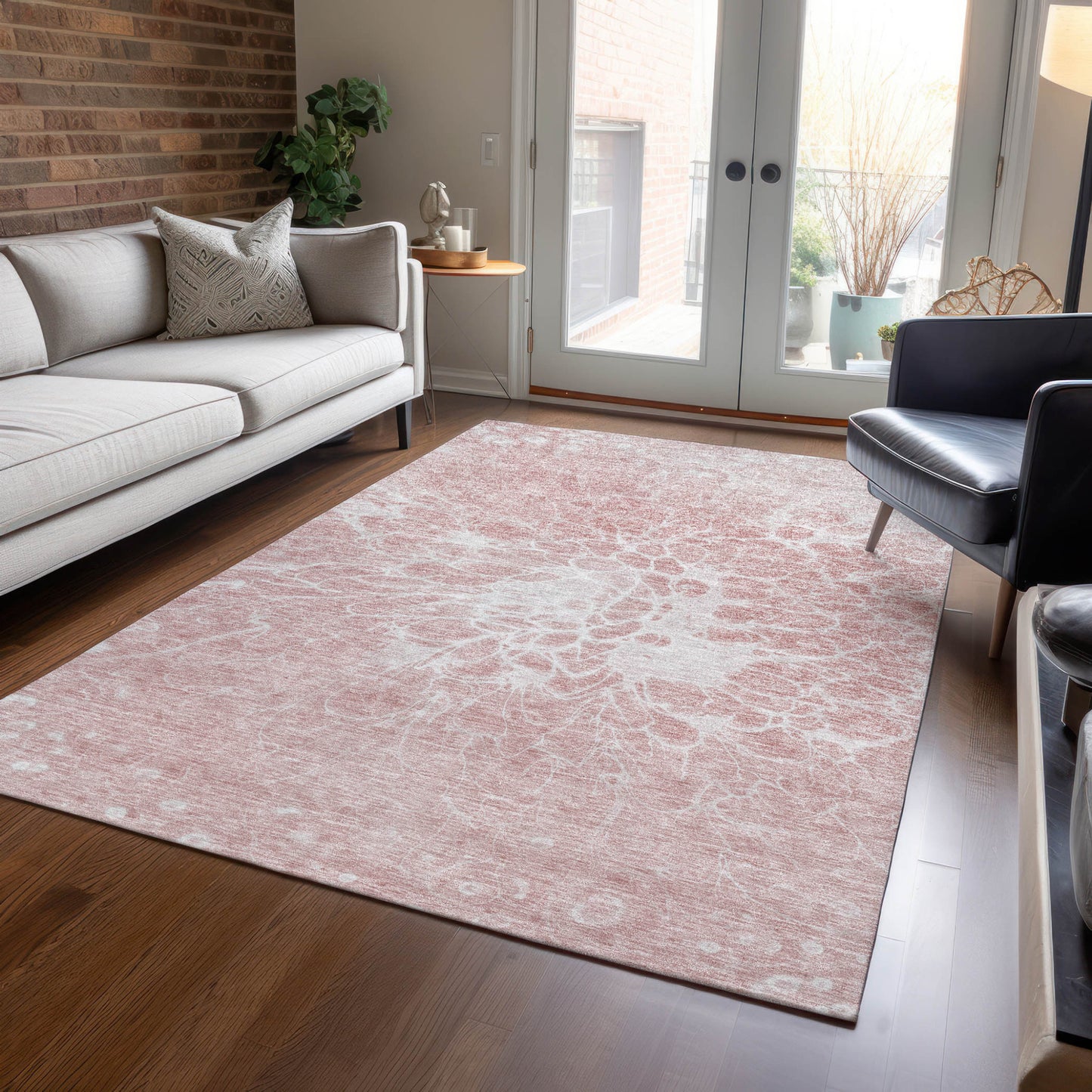 10' X 14' Pink Blush And Ivory Abstract Washable Indoor Outdoor Area Rug