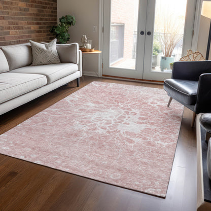 10' X 14' Pink Blush And Ivory Abstract Washable Indoor Outdoor Area Rug