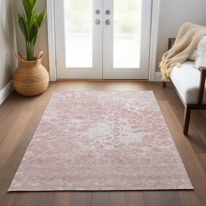 10' X 14' Pink Blush And Ivory Abstract Washable Indoor Outdoor Area Rug