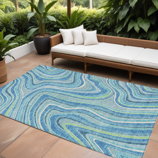 8' X 10' Navy Blue And Denim Blue Abstract Washable Indoor Outdoor Area Rug-0