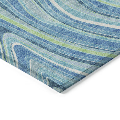 8' X 10' Navy Blue And Denim Blue Abstract Washable Indoor Outdoor Area Rug