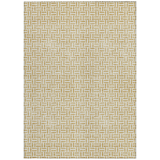 9' X 12' Gold And Ivory Geometric Washable Indoor Outdoor Area Rug