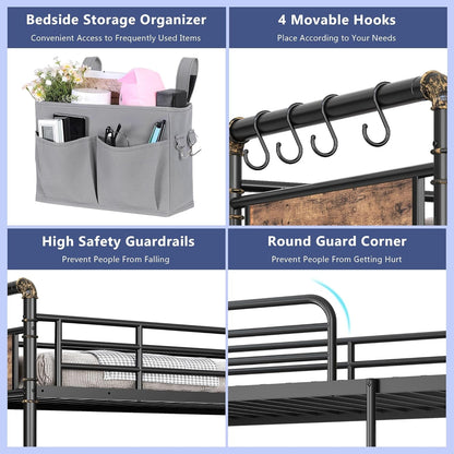 Twin Over Full Bunk Bed Vintage Brown For Kids Teens