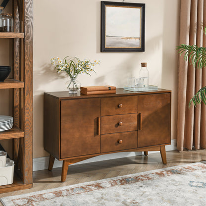 47.3' Mid Century Modern Sideboard Buffet Cabinet with Storage, Storage Cabinet with 2 Doors and 3 Drawers for Kitchen Dining Living Room, Accent Console Table, Walnut