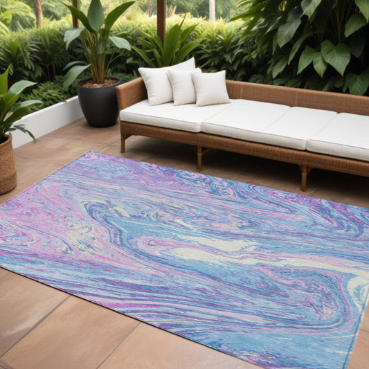8' X 10' Sky Blue Lavender And Ivory Abstract Washable Indoor Outdoor Area Rug-0