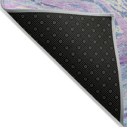 8' X 10' Sky Blue Lavender And Ivory Abstract Washable Indoor Outdoor Area Rug