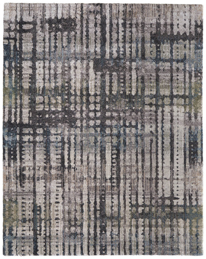 10' X 13' Gray Black And Ivory Abstract Distressed Area Rug