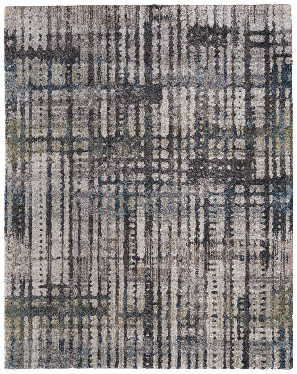 10' X 13' Gray Black And Ivory Abstract Distressed Area Rug