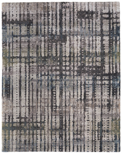 10' X 13' Gray Black And Ivory Abstract Distressed Area Rug