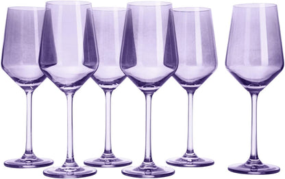 Set of 6 Colored Wine Glasses - 12 oz Hand Blown Italian Style Crystal Bordeaux Wine Glasses - Premium Stemmed Colored Glassware - Unique Drinking Glasses (6, Lavender Purple)