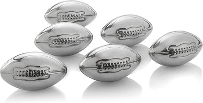 Whiskey Glasses And Football Chilling Stones Gift Set, 2 Whiskey Glasses, 8 Stainless Steel Whiskey Footballs, Coasters, Special Tongs & Freezer Pouch
