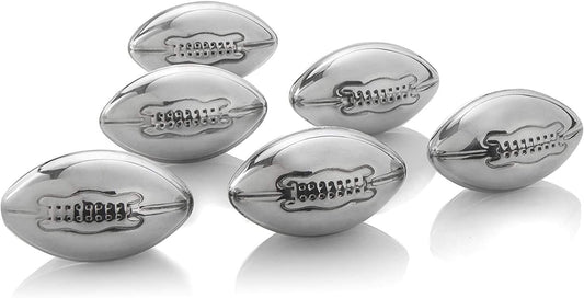 Whiskey Glasses And Football Chilling Stones Gift Set, 2 Whiskey Glasses, 8 Stainless Steel Whiskey Footballs, Coasters, Special Tongs & Freezer Pouch