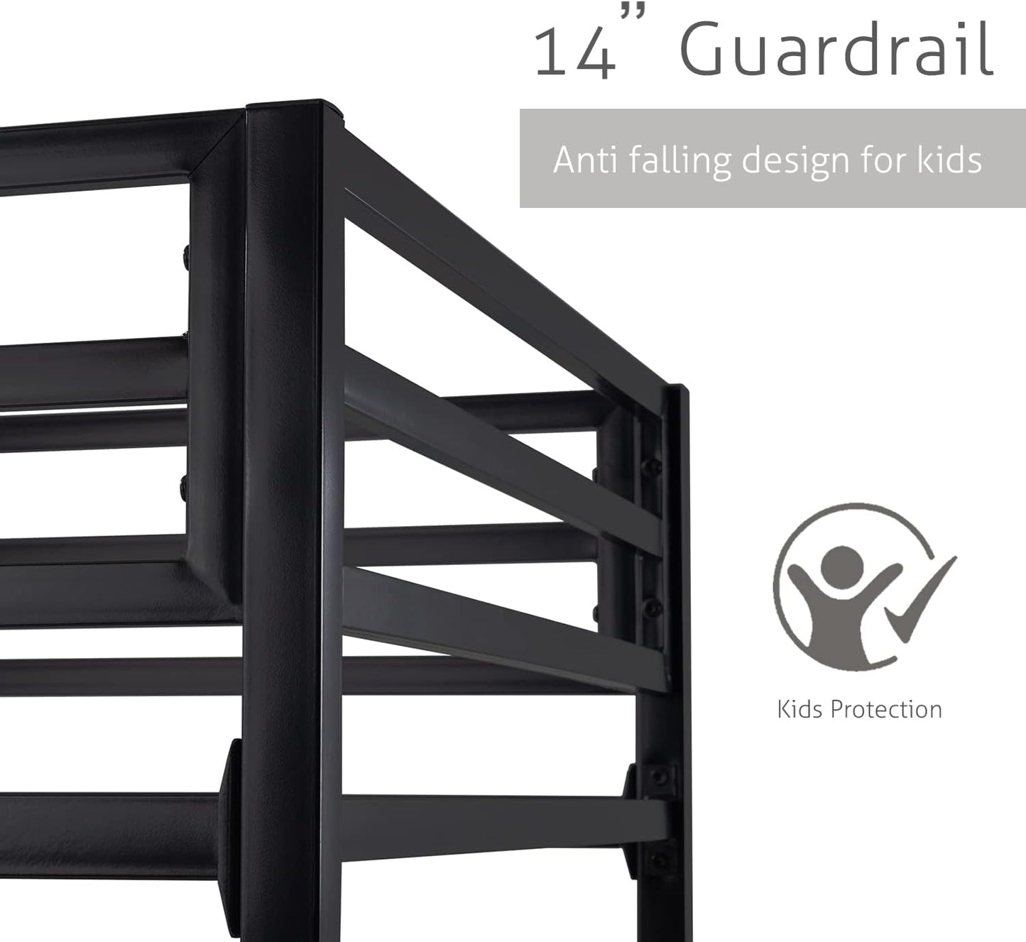 Twin Over Twin Ladder Bunk Bed Black With Guardrail Metal
