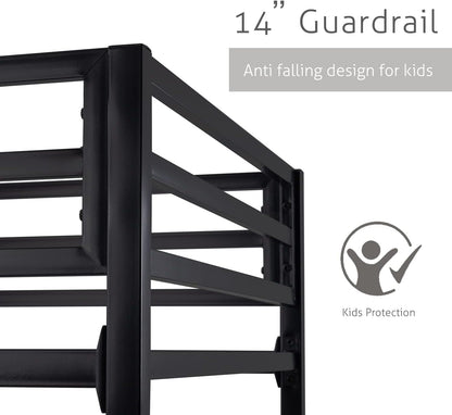 Twin Over Twin Ladder Bunk Bed Black With Guardrail Metal