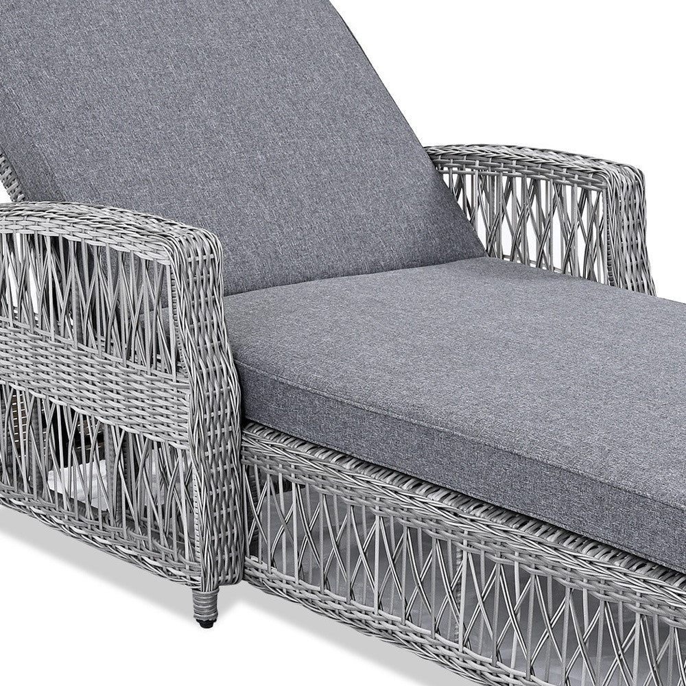 78" Gray Metal Outdoor Chaise Lounge with Gray Cushion