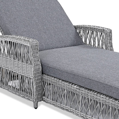 78" Gray Metal Outdoor Chaise Lounge with Gray Cushion