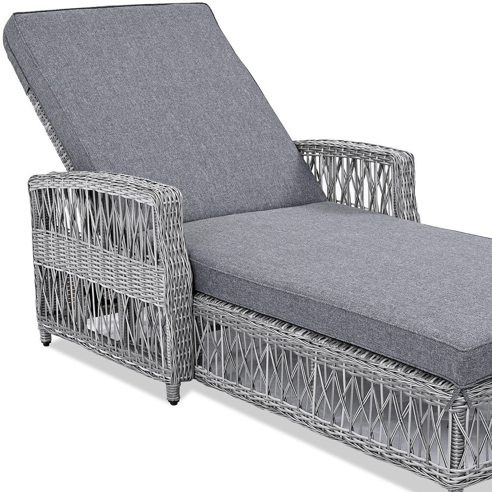 78" Gray Metal Outdoor Chaise Lounge with Gray Cushion