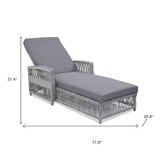 78" Gray Metal Outdoor Chaise Lounge with Gray Cushion
