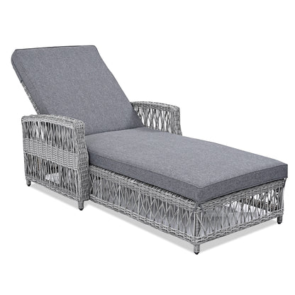 78" Gray Metal Outdoor Chaise Lounge with Gray Cushion