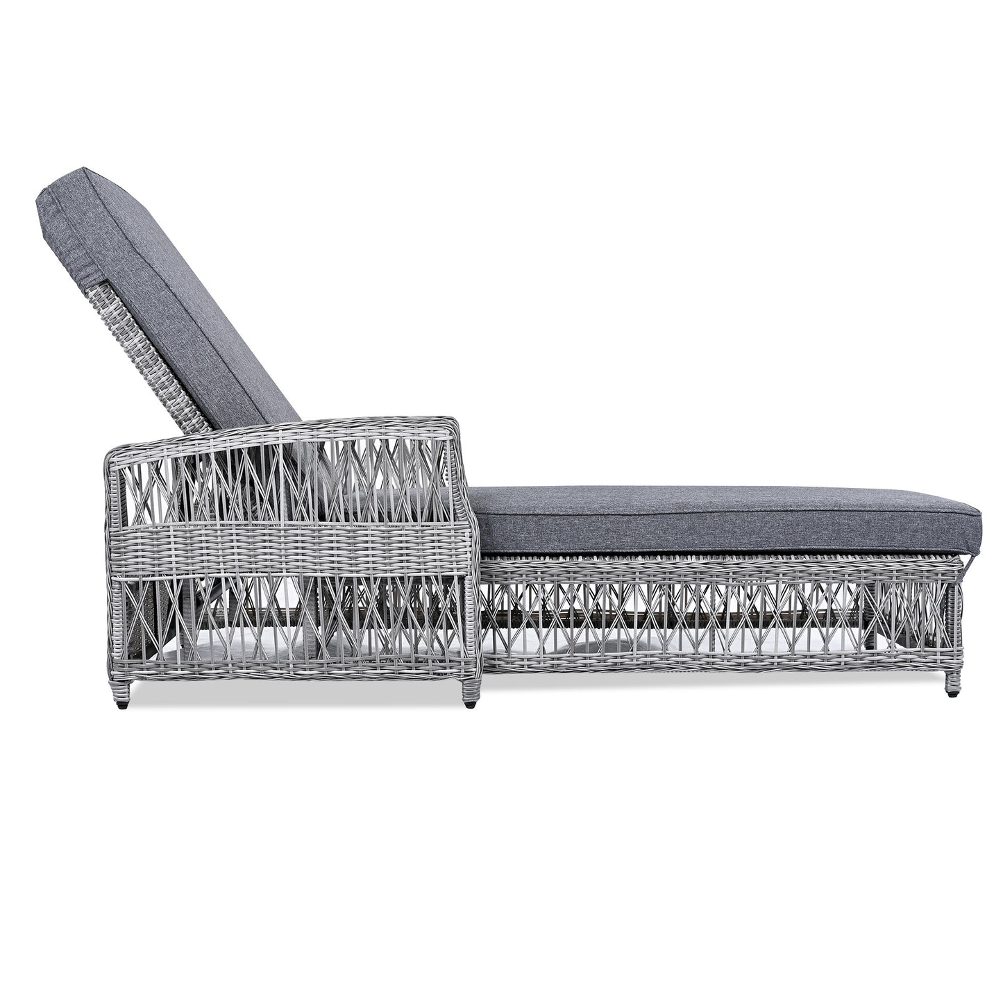 78" Gray Metal Outdoor Chaise Lounge with Gray Cushion