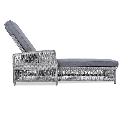 78" Gray Metal Outdoor Chaise Lounge with Gray Cushion