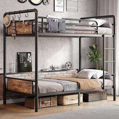 Metal Twin Over Twin Bunk Bed Vintage Brown Safety Rails