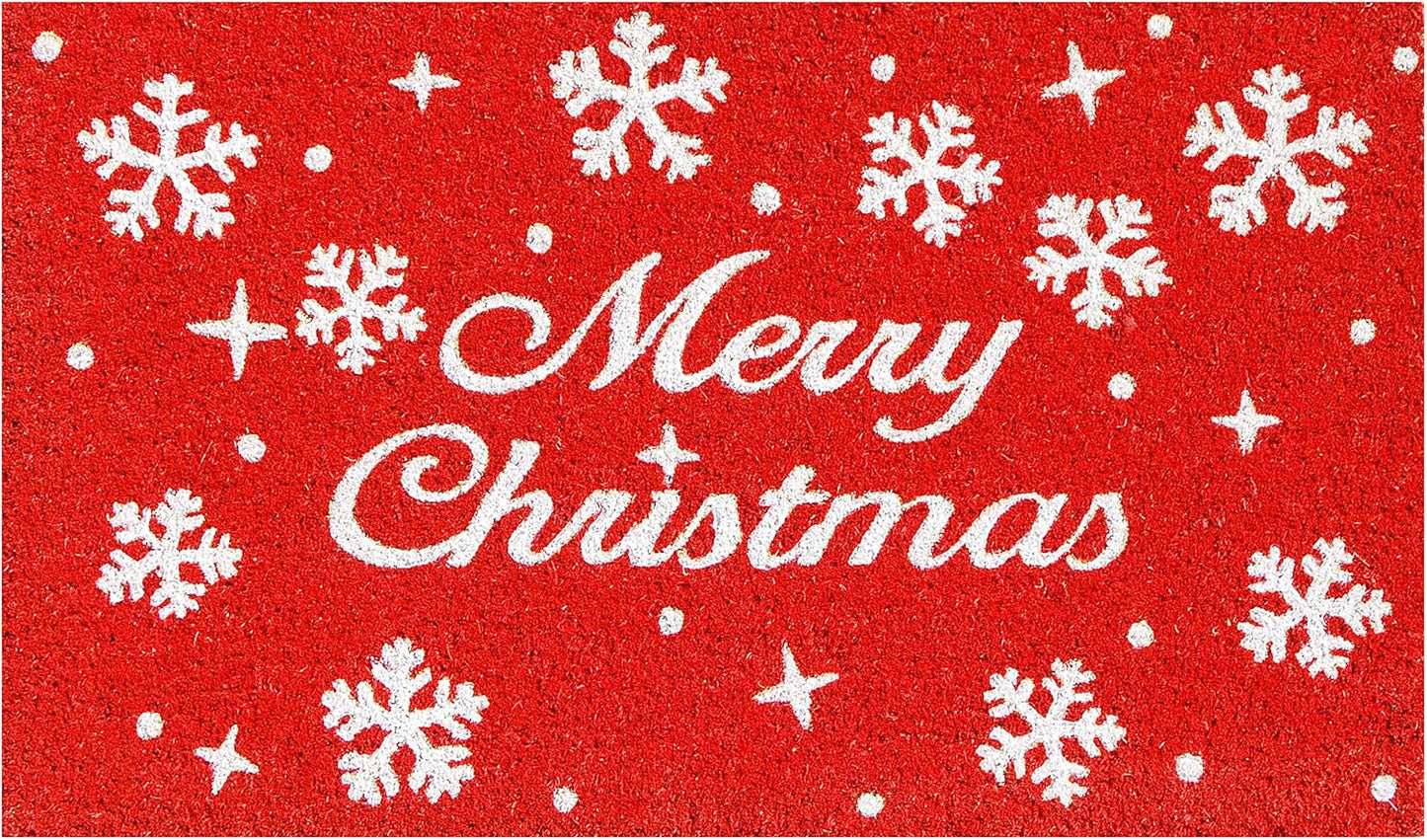 17" X 29" Red And White Coir Merry Christmas Outdoor Door Mat