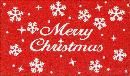 17" X 29" Red And White Coir Merry Christmas Outdoor Door Mat