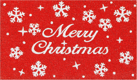 17" X 29" Red And White Coir Merry Christmas Outdoor Door Mat-0