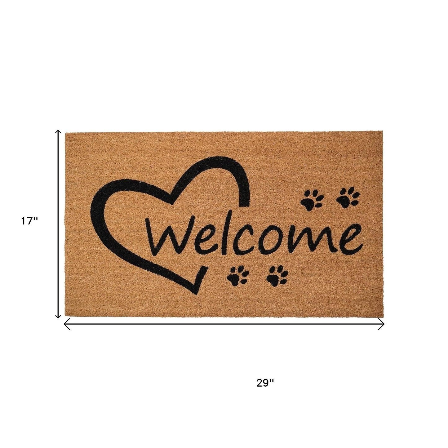 17" X 29" Natural And Black Pawprint Welcome Outdoor Coir Door Mat