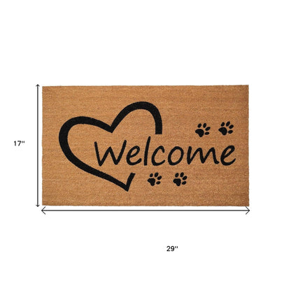 17" X 29" Natural And Black Pawprint Welcome Outdoor Coir Door Mat
