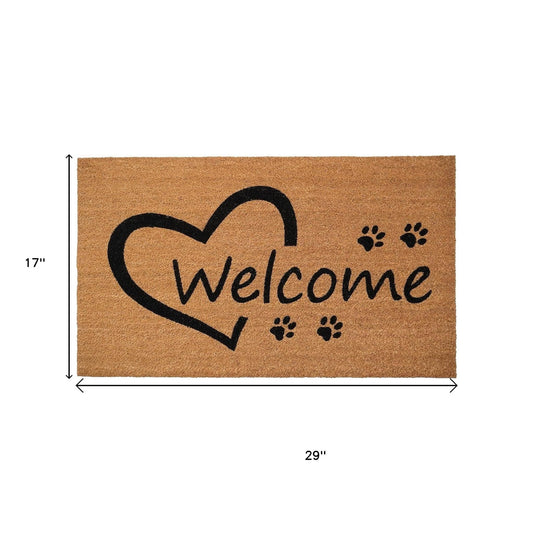 17" X 29" Natural And Black Pawprint Welcome Outdoor Coir Door Mat