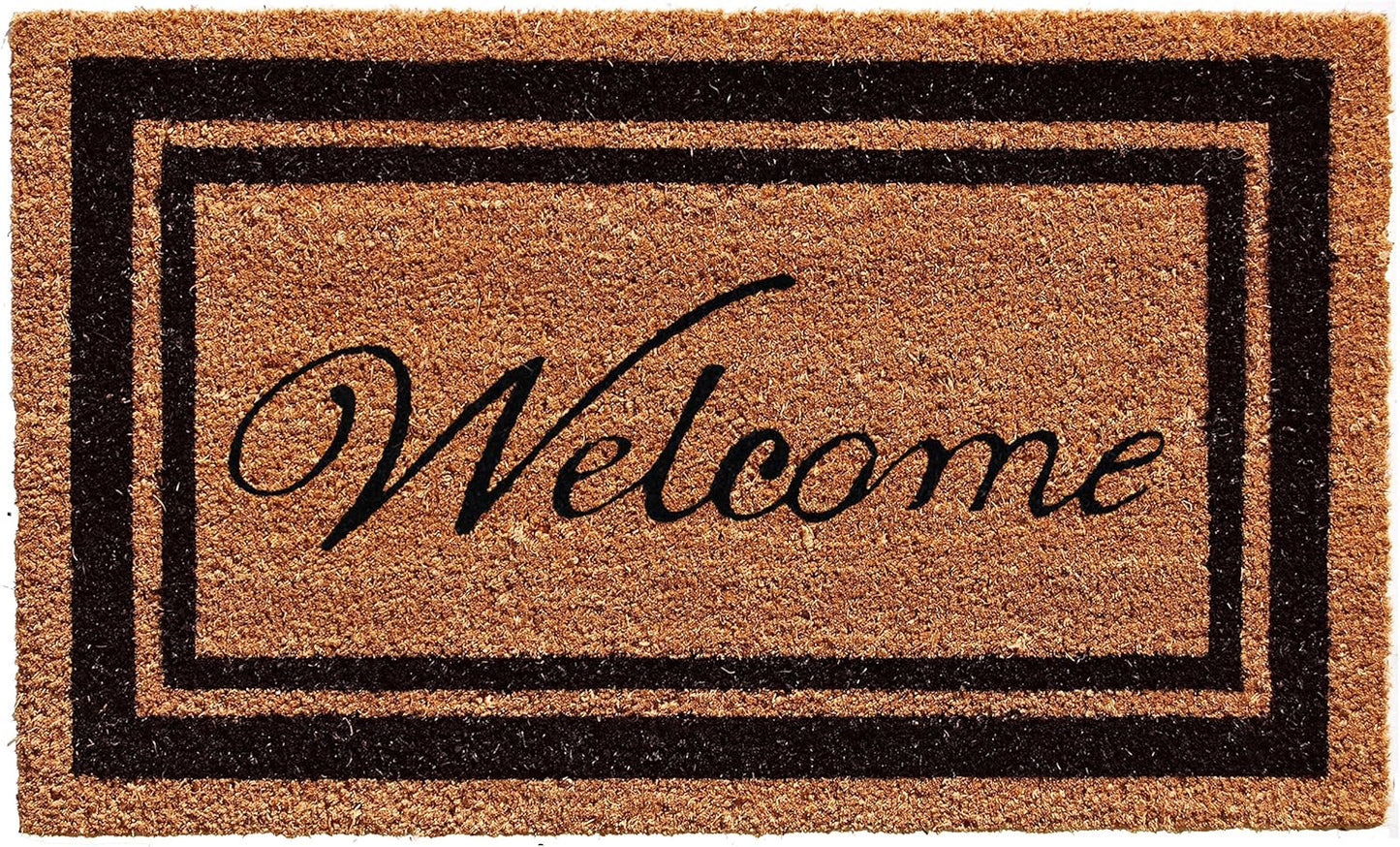 18" X 30" Natural And Black Striped Border Welcome Outdoor Coir Door Mat