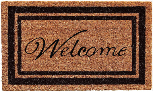 18" X 30" Natural And Black Striped Border Welcome Outdoor Coir Door Mat-0
