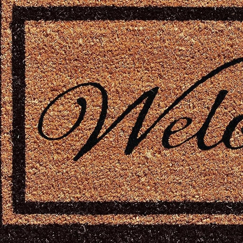18" X 30" Natural And Black Striped Border Welcome Outdoor Coir Door Mat