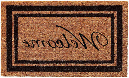 18" X 30" Natural And Black Striped Border Welcome Outdoor Coir Door Mat
