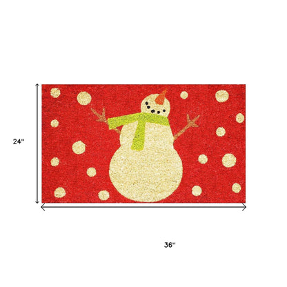24" X 36" Red And White Coir Snowman Outdoor Christmas Door Mat