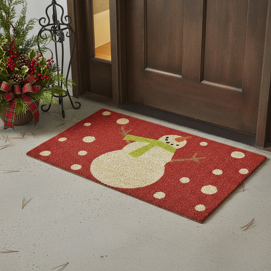 24" X 36" Red And White Coir Snowman Outdoor Christmas Door Mat-0