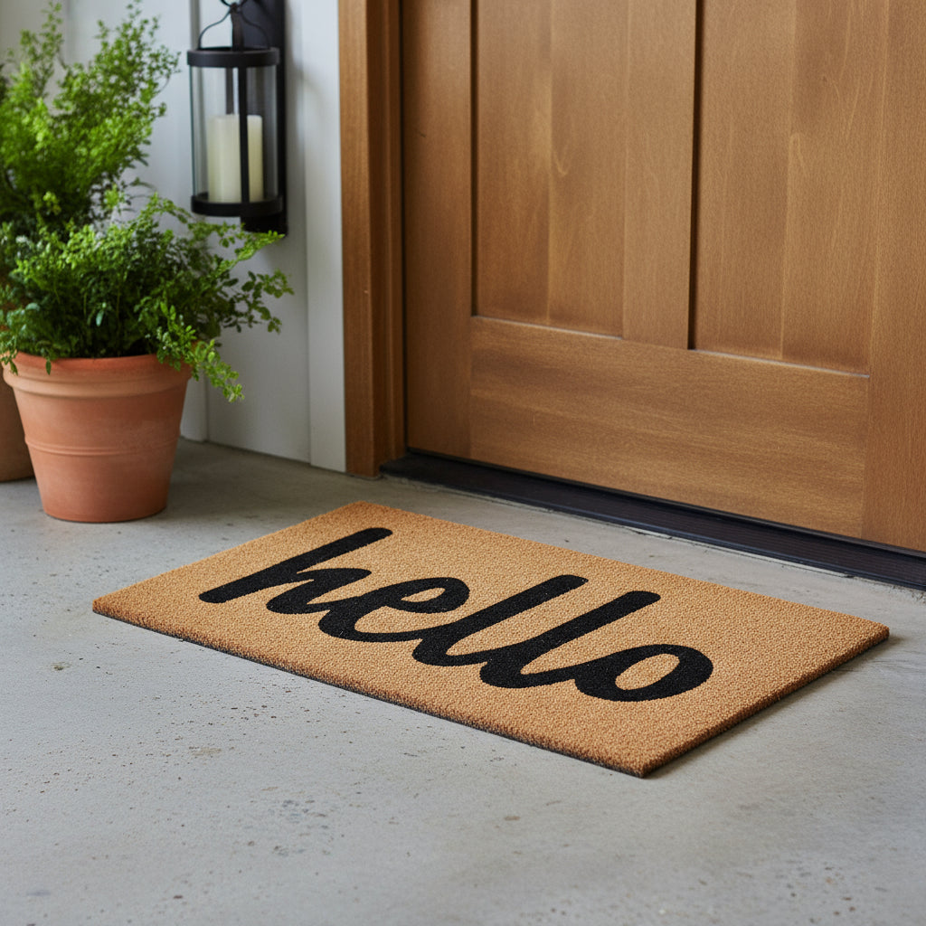 24" X 36" Natural And Black Bold Hello Outdoor Coir Door Mat-0