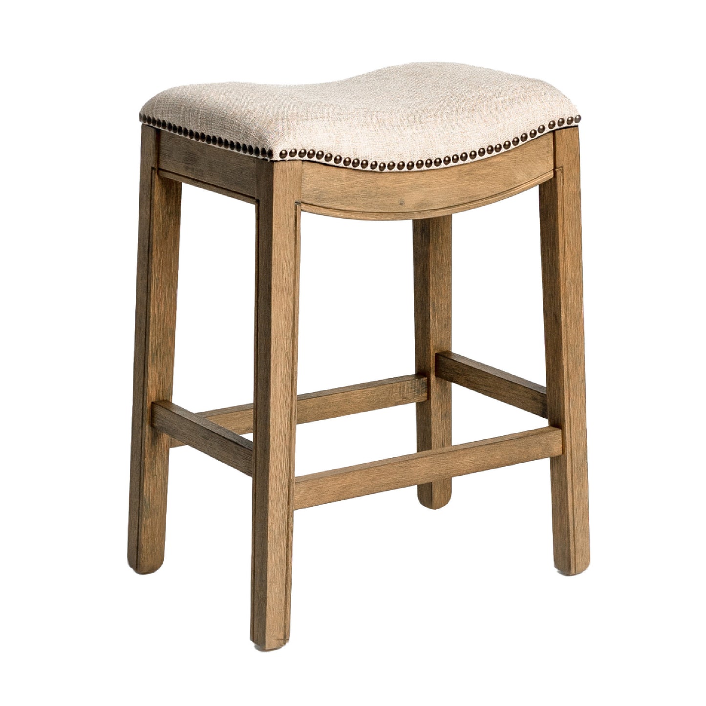 26" Beige and Brown Fabric and Solid Wood Backless Counter Height Bar Chair