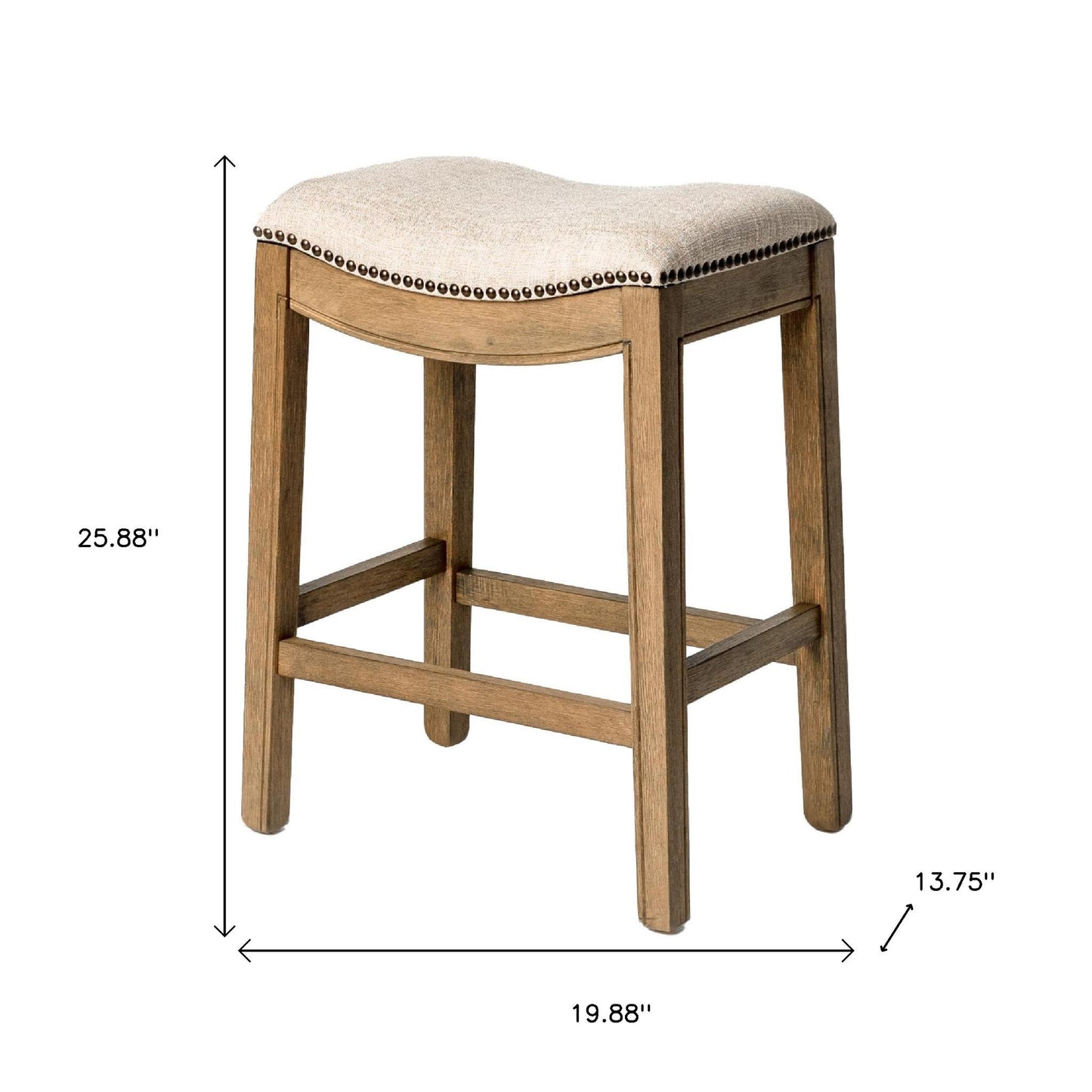 26" Beige and Brown Fabric and Solid Wood Backless Counter Height Bar Chair