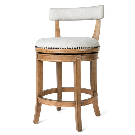 26" Sand and Natural Fabric and Solid Wood Low Back Counter Height Swivel Bar Chair