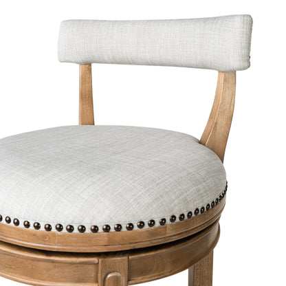 26" Sand and Natural Fabric and Solid Wood Low Back Counter Height Swivel Bar Chair