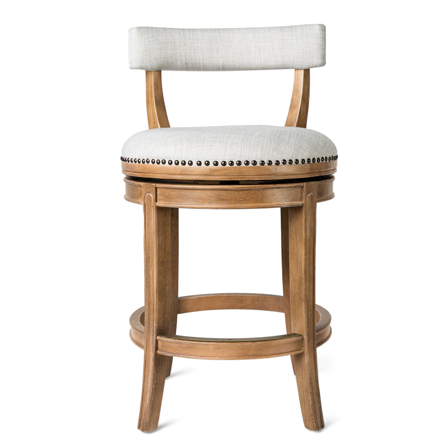 26" Sand and Natural Fabric and Solid Wood Low Back Counter Height Swivel Bar Chair