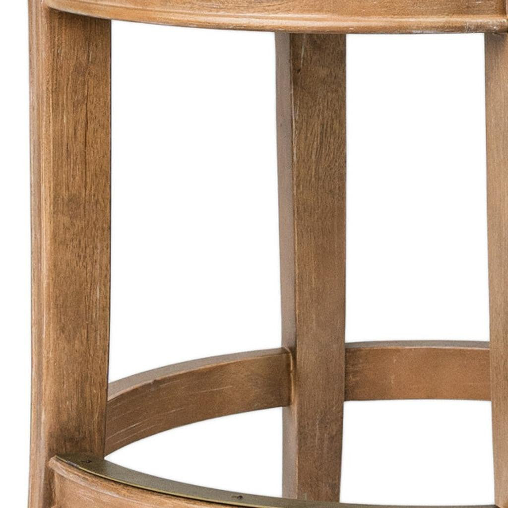 26" Sand and Natural Fabric and Solid Wood Low Back Counter Height Swivel Bar Chair