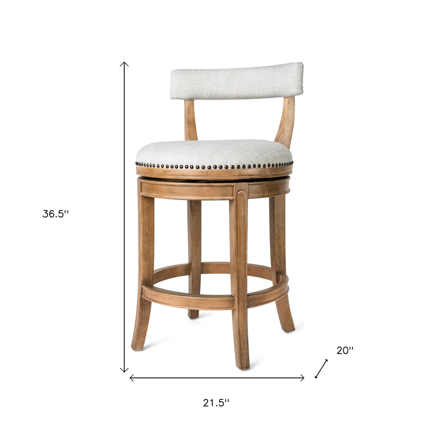 26" Sand and Natural Fabric and Solid Wood Low Back Counter Height Swivel Bar Chair