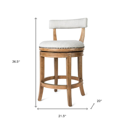 26" Sand and Natural Fabric and Solid Wood Low Back Counter Height Swivel Bar Chair