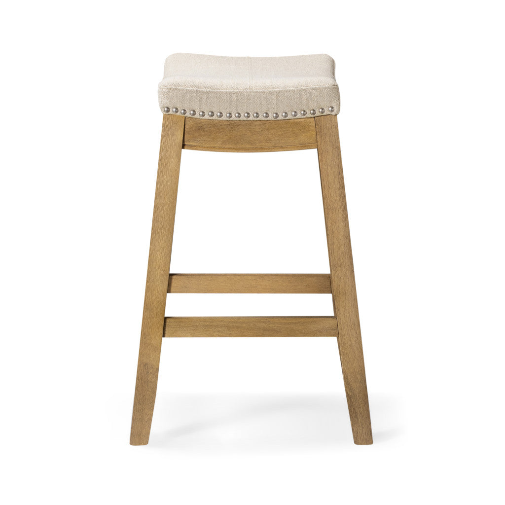 26" Natural Fabric Faux Leather and Solid Wood Backless Counter Height Bar Chair