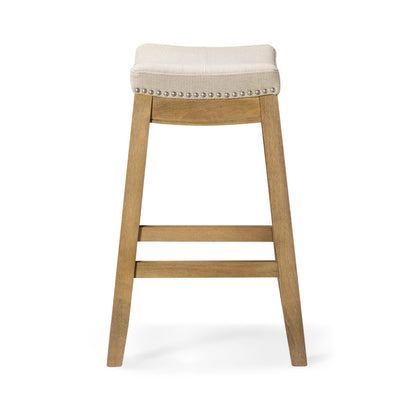 26" Natural Fabric Faux Leather and Solid Wood Backless Counter Height Bar Chair